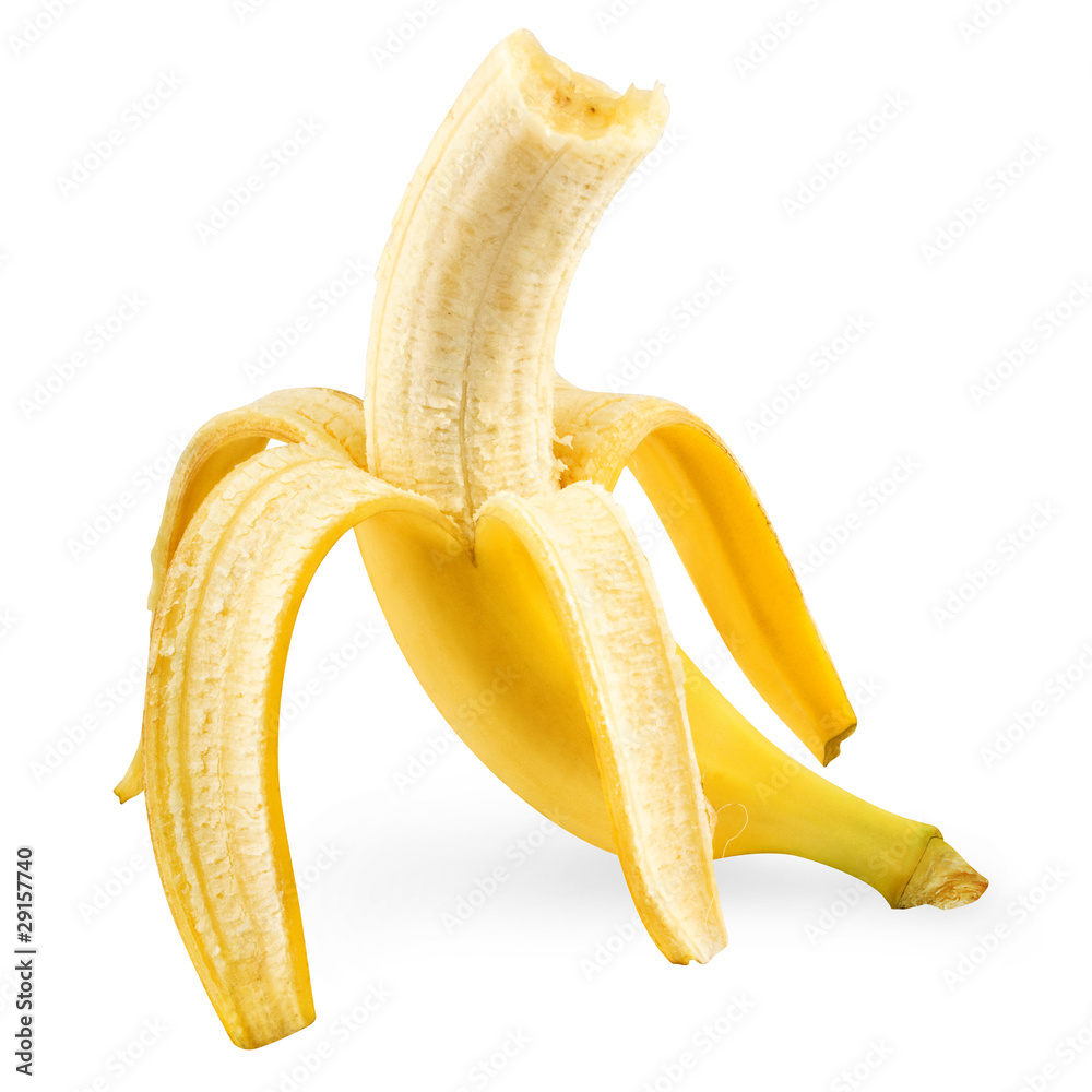 fresh peeled banana on white background