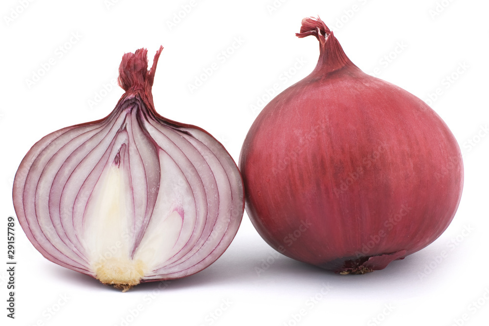 red onion on white background