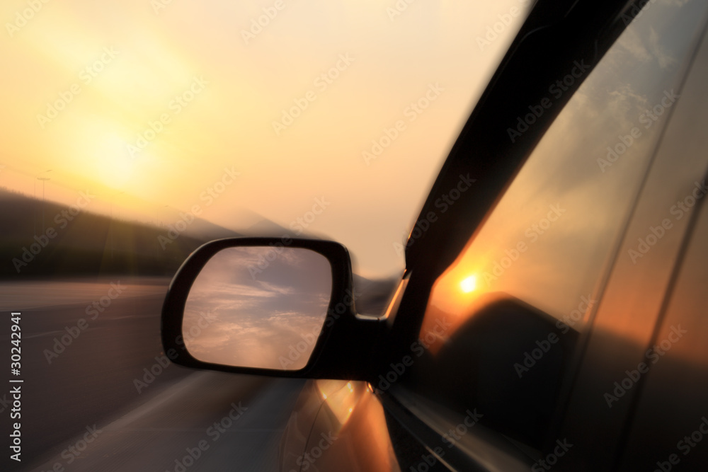 car in sunset