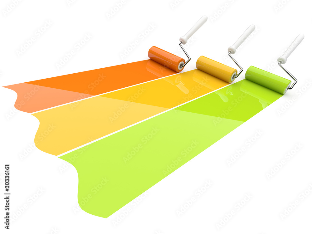 Paint roller draw a palette. Isolated. 3Di llustration