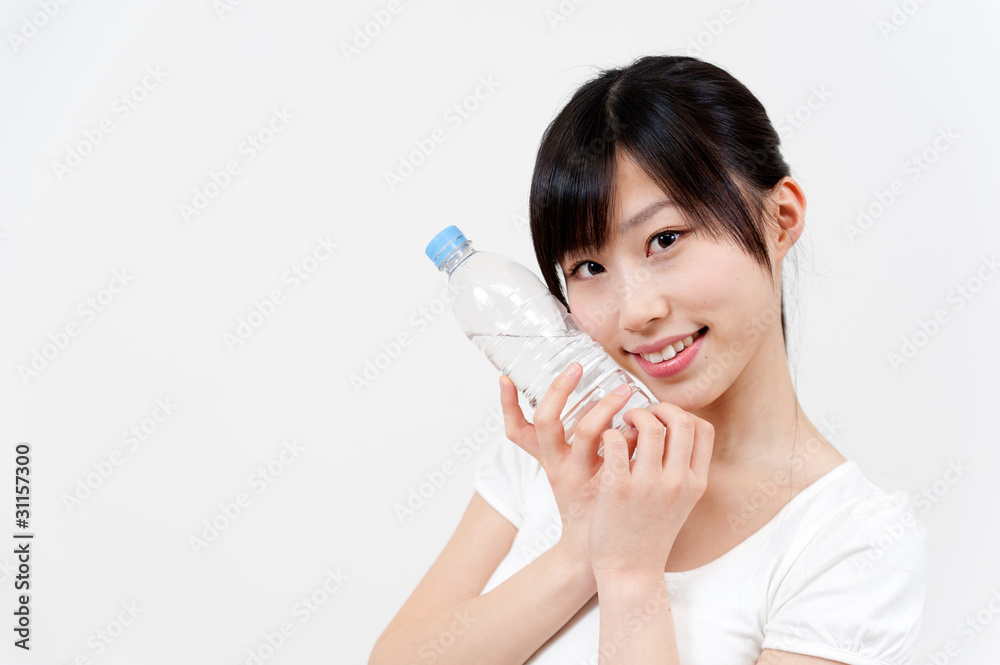 asian beautiful woman with pure bottle water