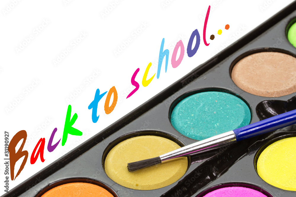 Back to school sign with watercolor paints and brush