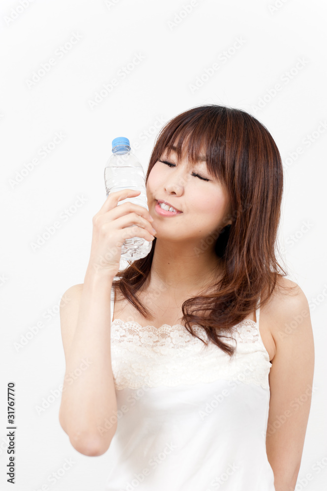 beautiful asian woman with pure drinking water