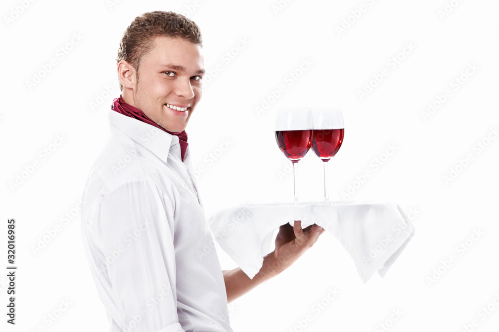 The young waiter with a tray