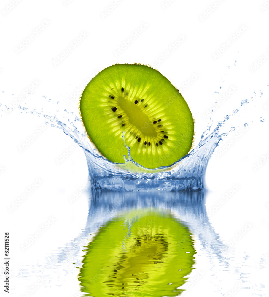 Fresh kiwi slice dropped into water