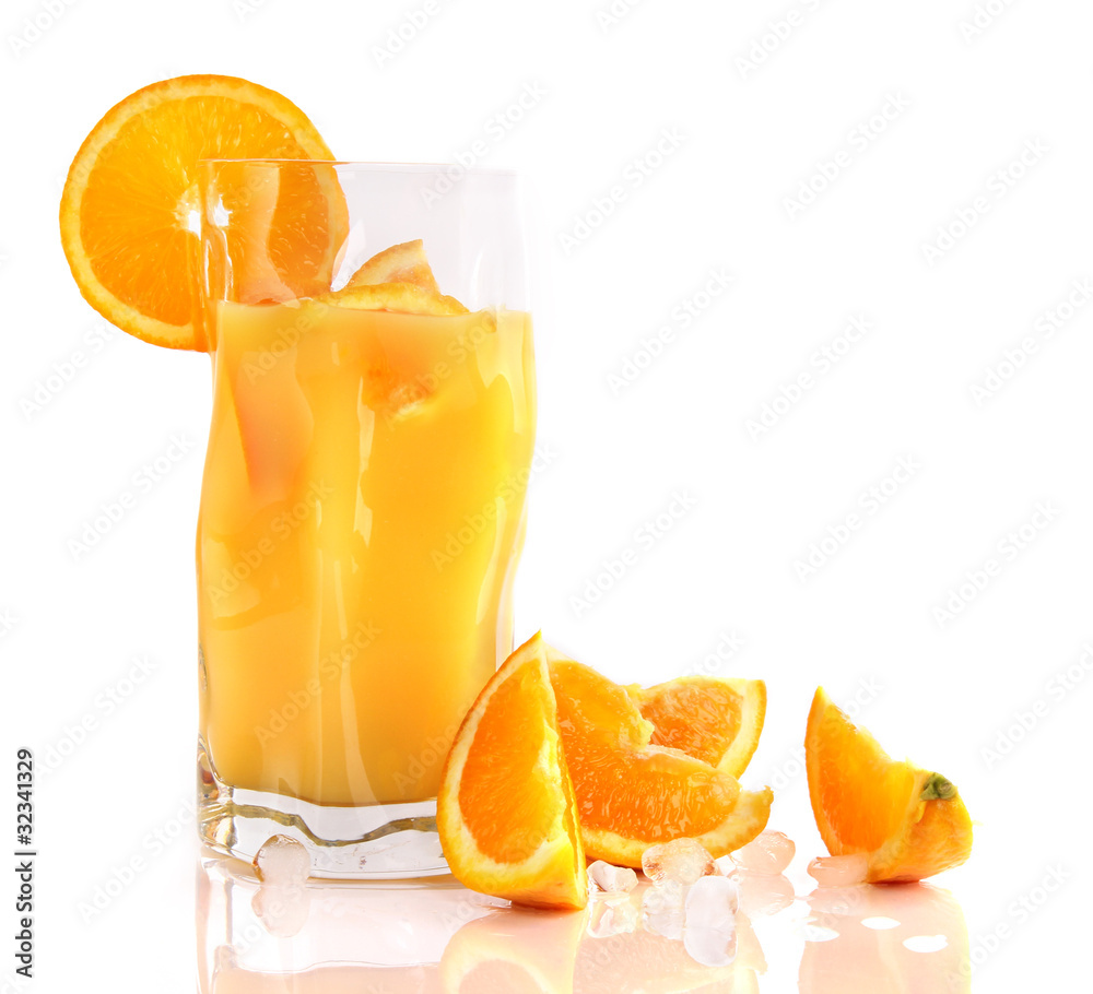 Fresh orange drink isolated on white background