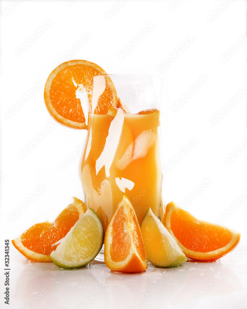 Fresh orange drink.Isolated on white background