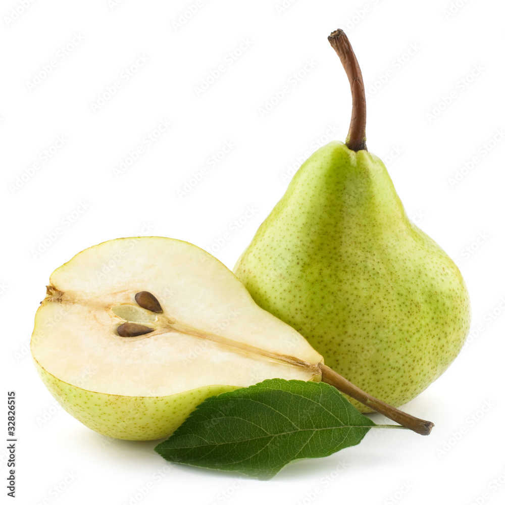 ripe pears half isolated on white background