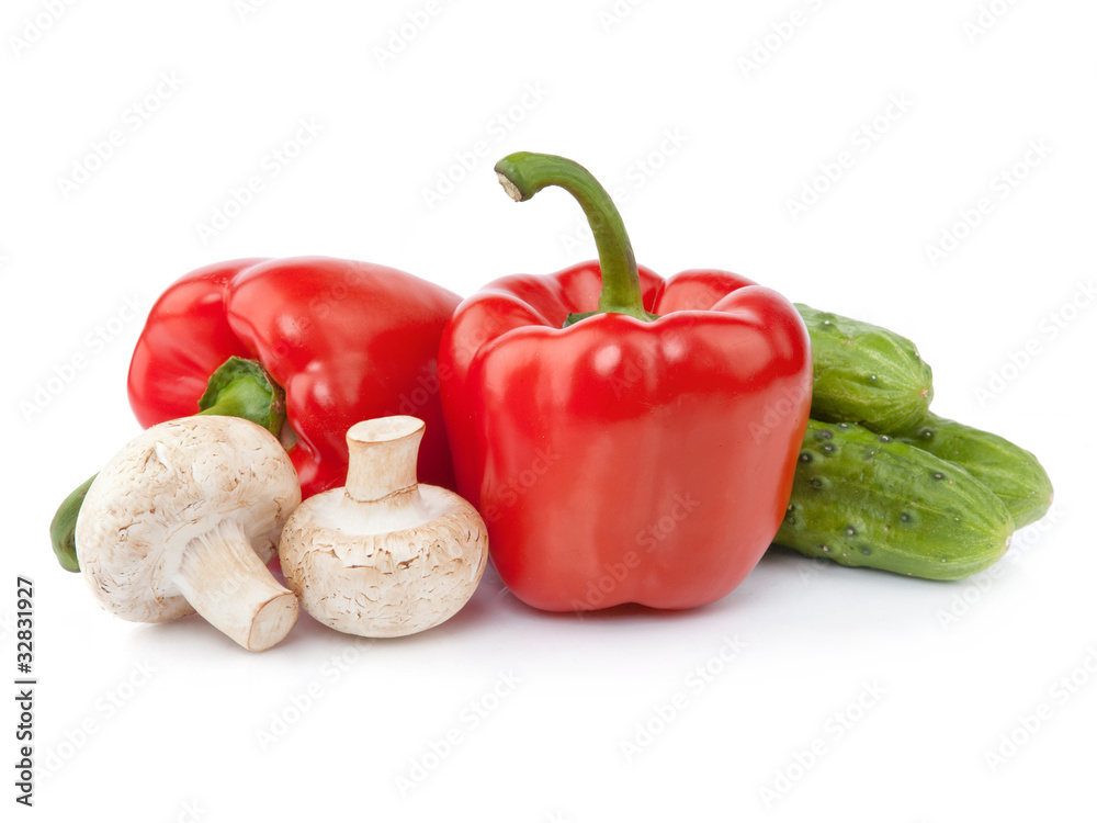 Seasonal organic raw vegetables Isolated over white