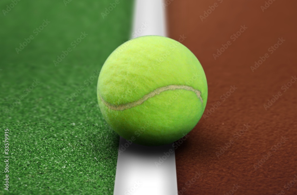 tennis ball on the court line