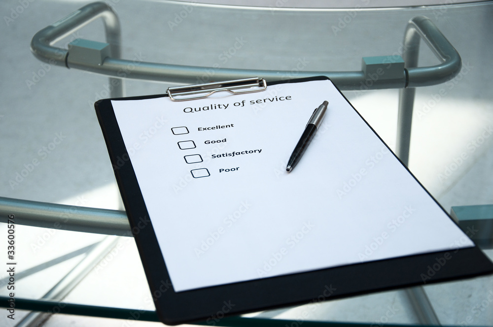 Questionnaires with marks about quality of service