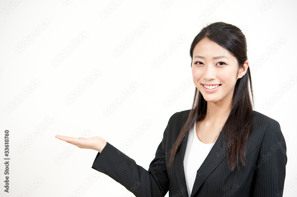 a portrait of asian businesswoman showing