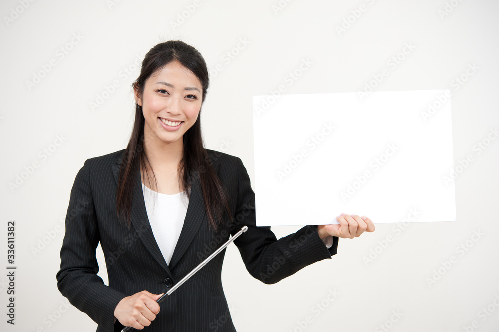 a portrait of asian businesswoman with blank whiteboard