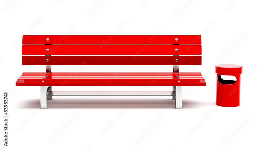 Red bench and bin