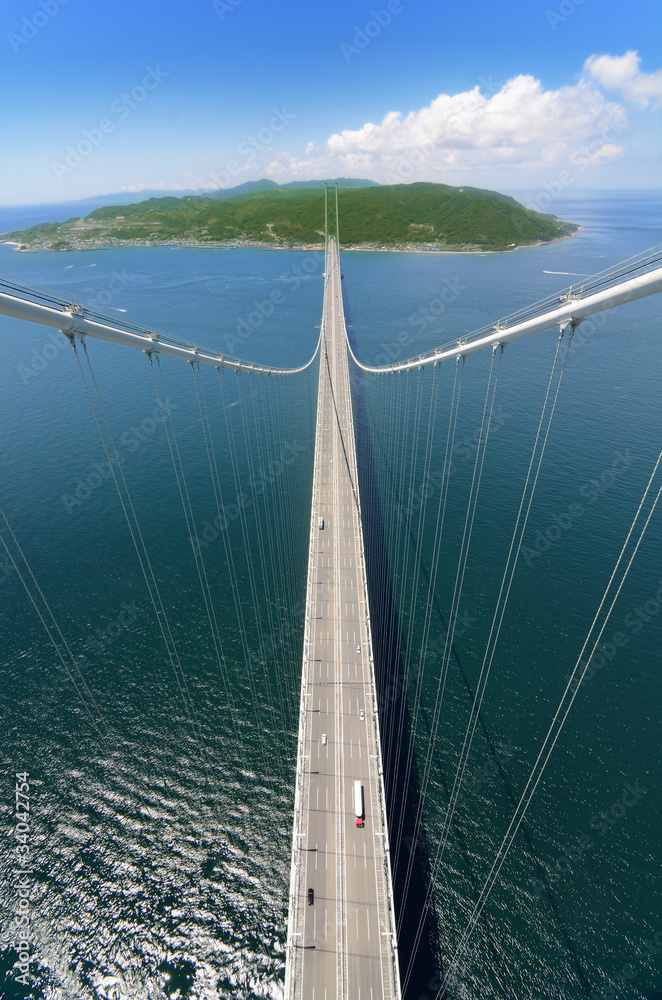 View From Akashi Kaikyo bridge towards Awaji Island, Japan