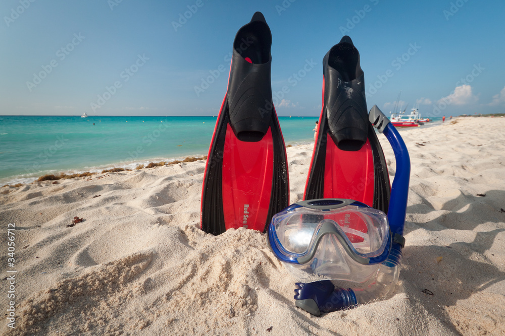 Snorkeling equipment at the Caribbean Sea