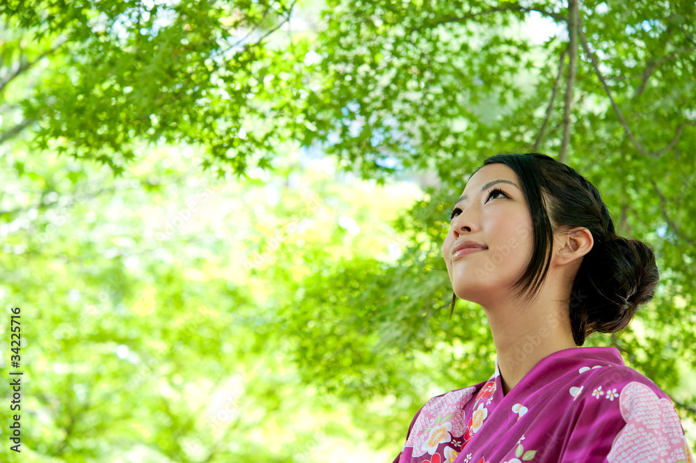 a portrait of japanese kimono woman