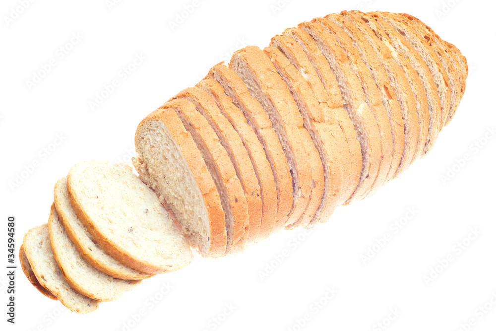 cut loaf of bread isolated on white