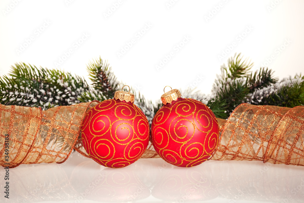 Christmas border from branch and balls