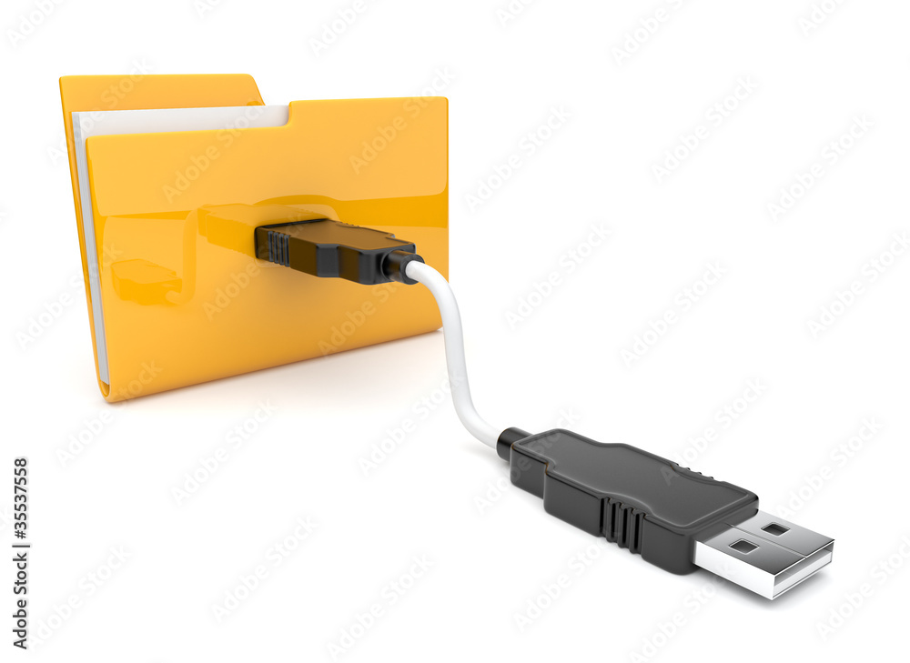 Folder 3d icon. USB onnect . Isolated