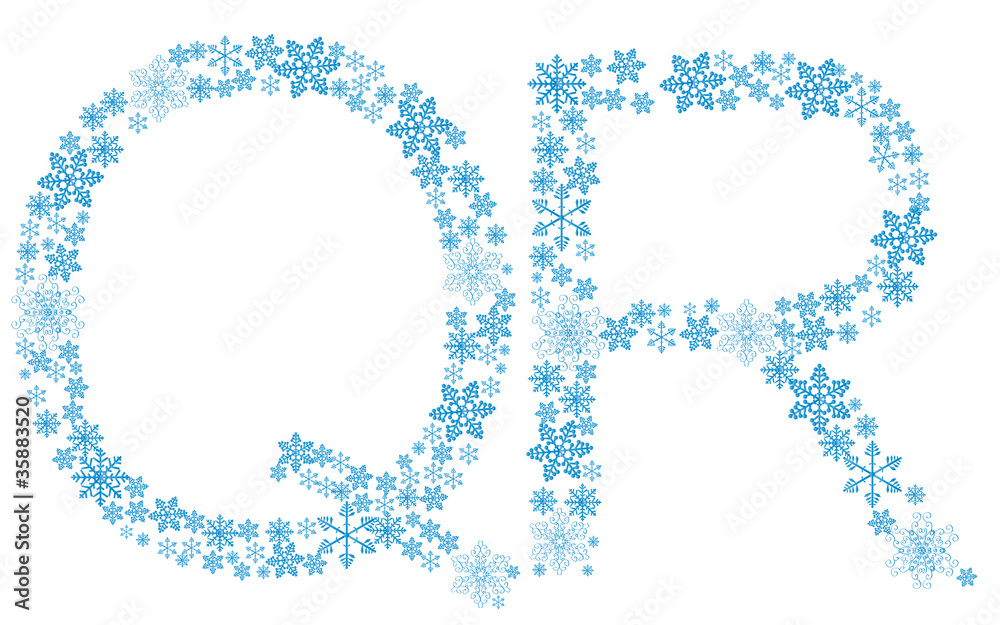 Beautiful frosty letters of snowflakes on a white background. ve