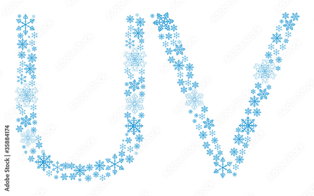 Beautiful frosty letters of snowflakes on a white background. ve