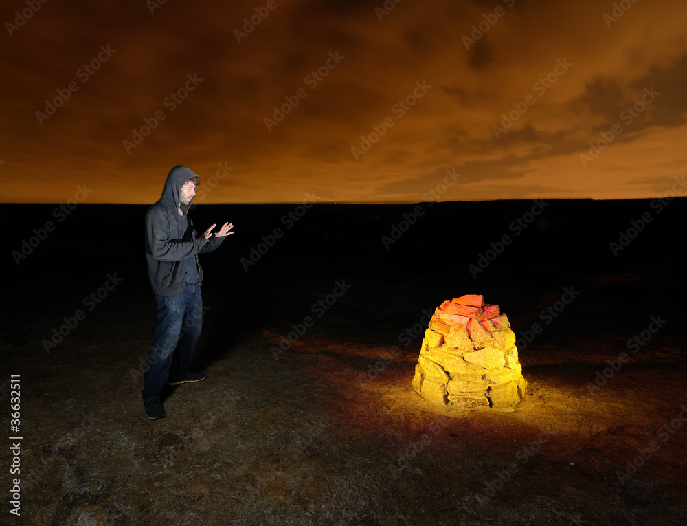 Man and Glowing Stones