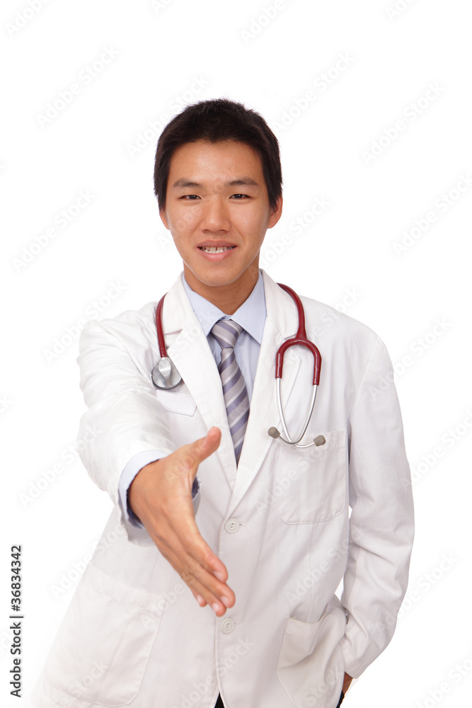 smiling doctor giving hand for handshaking