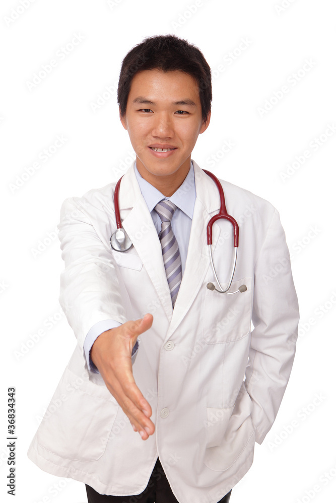 smiling doctor giving hand for handshaking