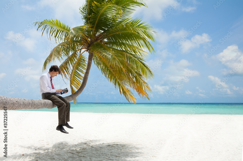 Office manager with tablet pc on palm