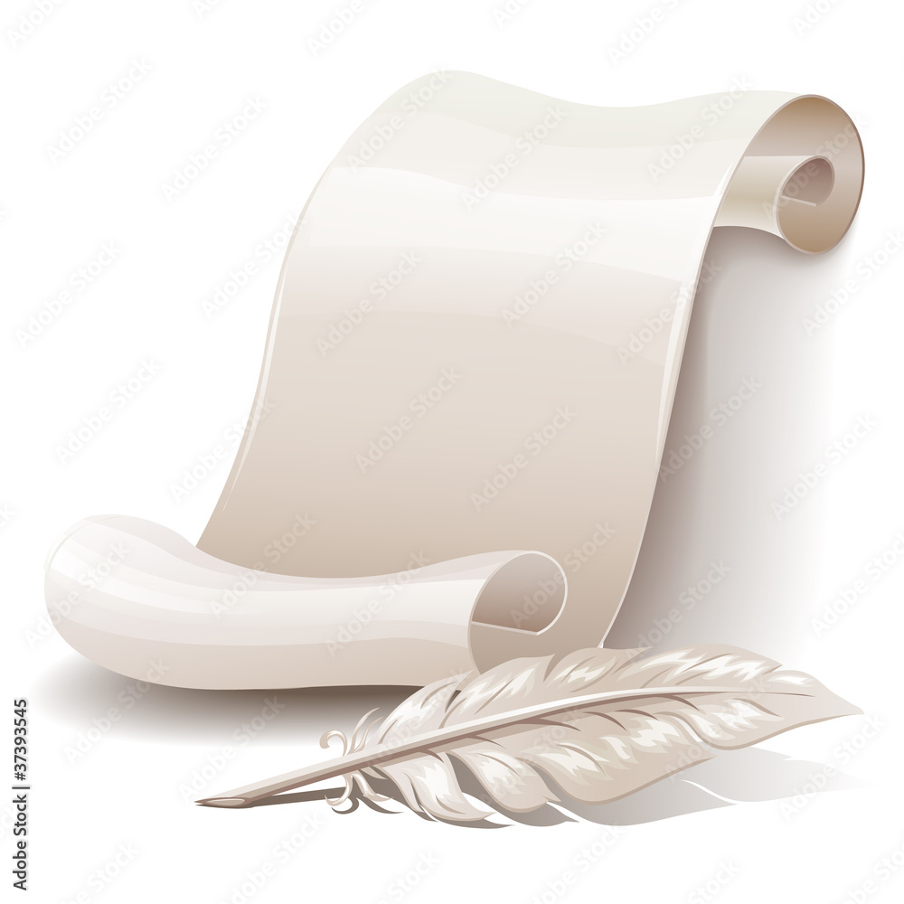 Paper scroll with feather