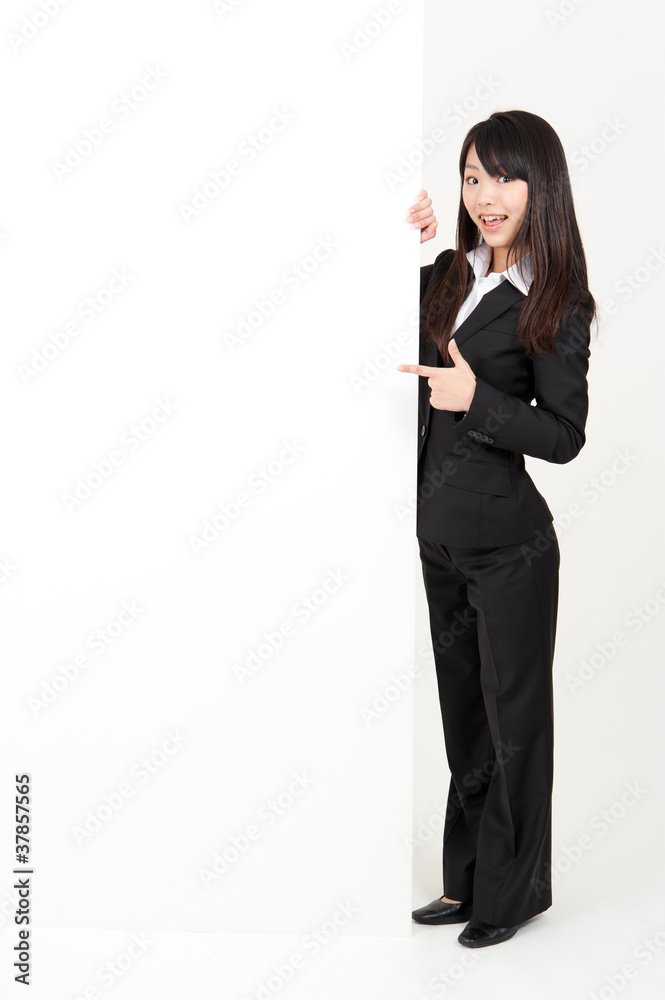 asian businesswoman with blank whiteboard