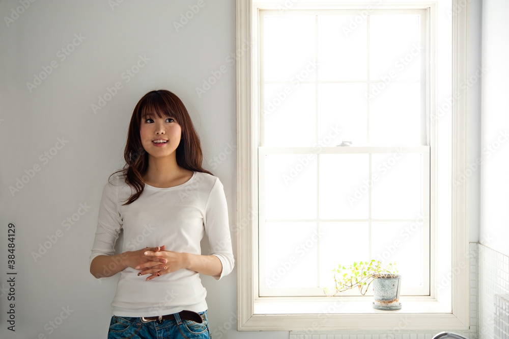 attractive asian woman in the bathroom