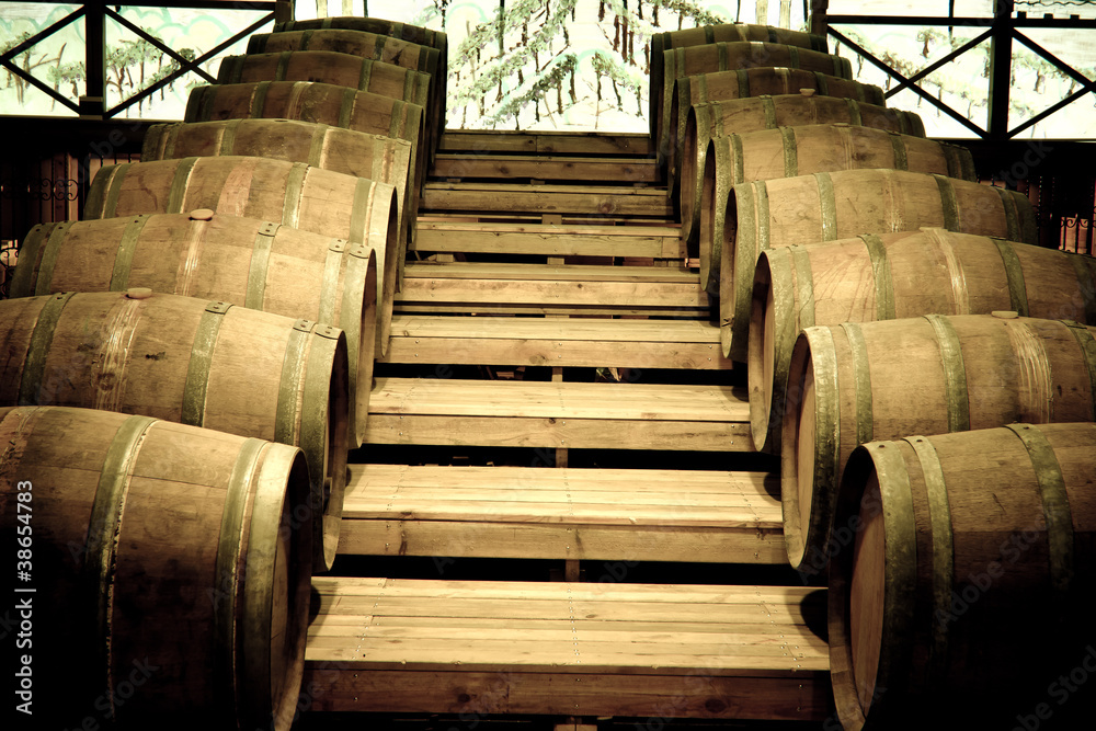 Wine barrels in cellar