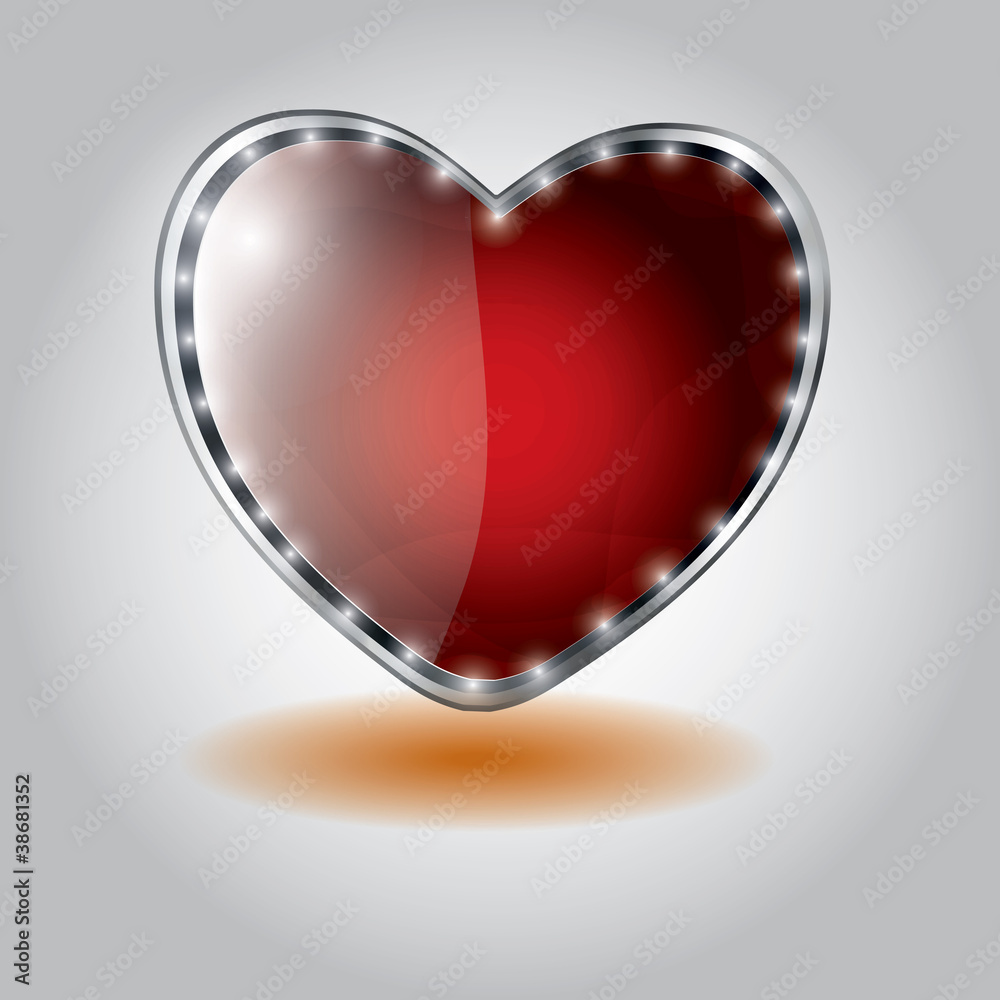 red heart shaped glass button. vector illustration on valentine`