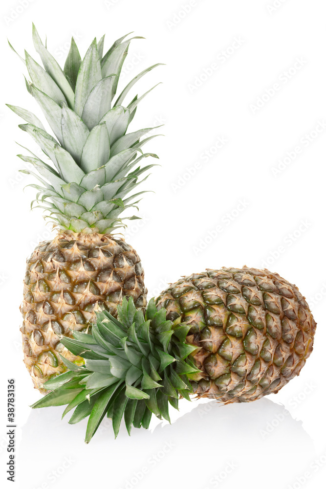 Pineapple fruits on white, clipping path included