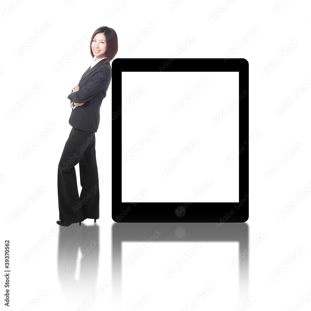 Business woman smile standing with tablet pc