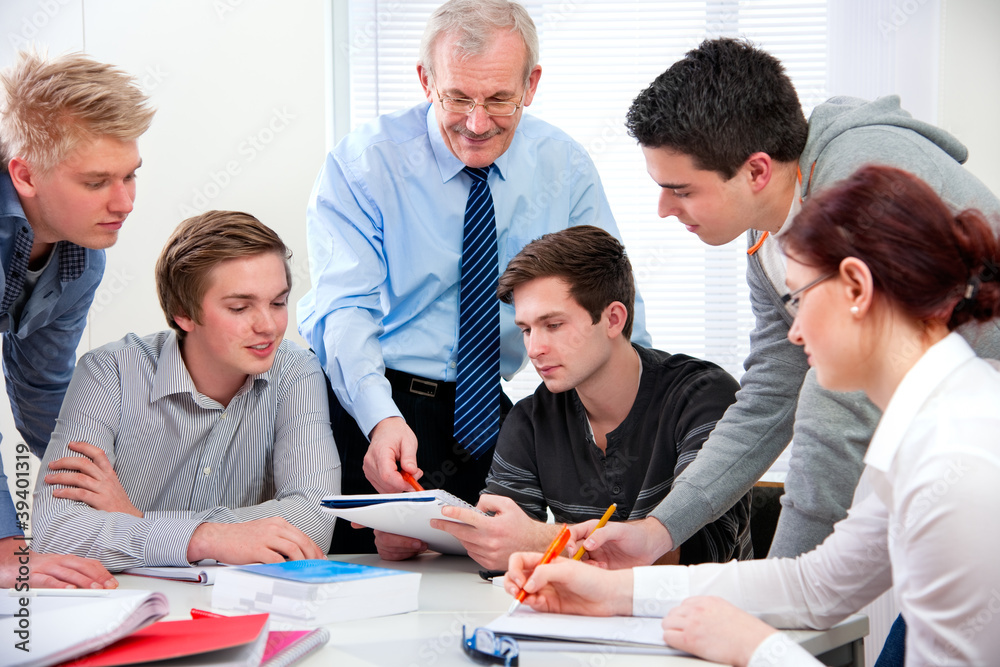 teacher with high school students