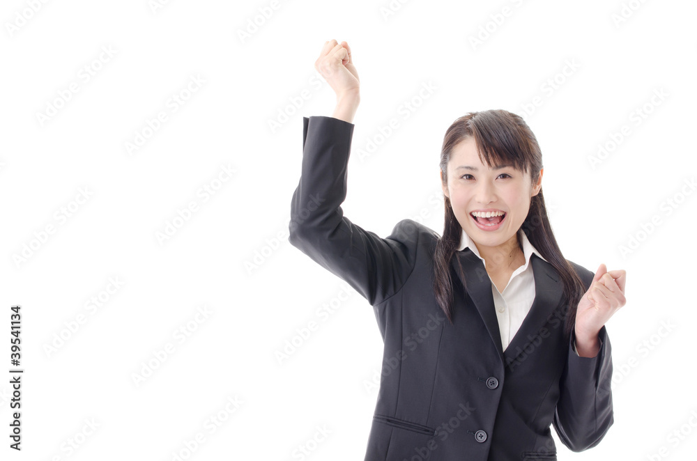 a portrait of asian businesswoman cheering