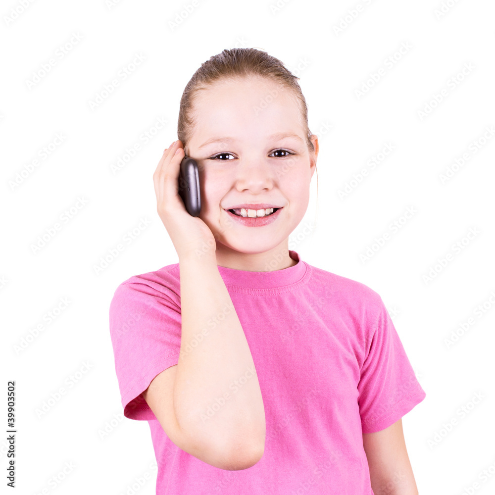 The girl on the phone on a white background