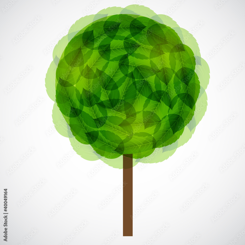 Tree with green leaves. Vector illustration.