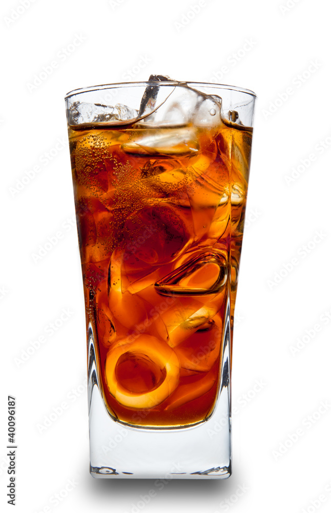 Cola in glass, isolated on white background