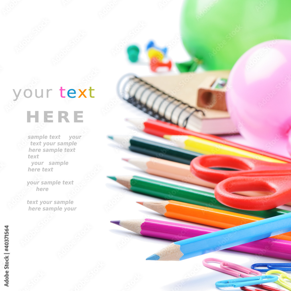 School stationery isolated over white