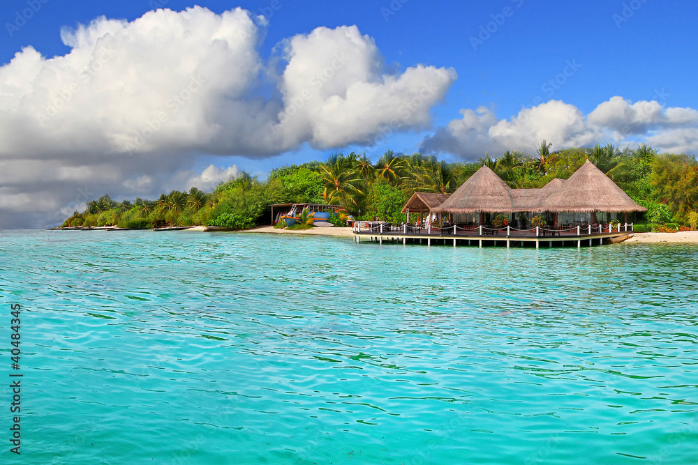 Tropical island of Maldives with perfect sky