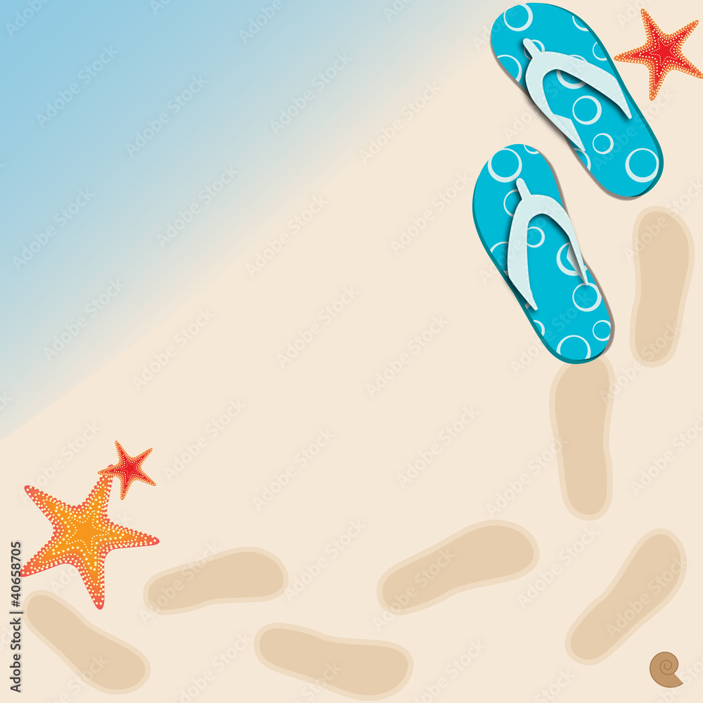 sandals and starfish at beach nature summer vector background