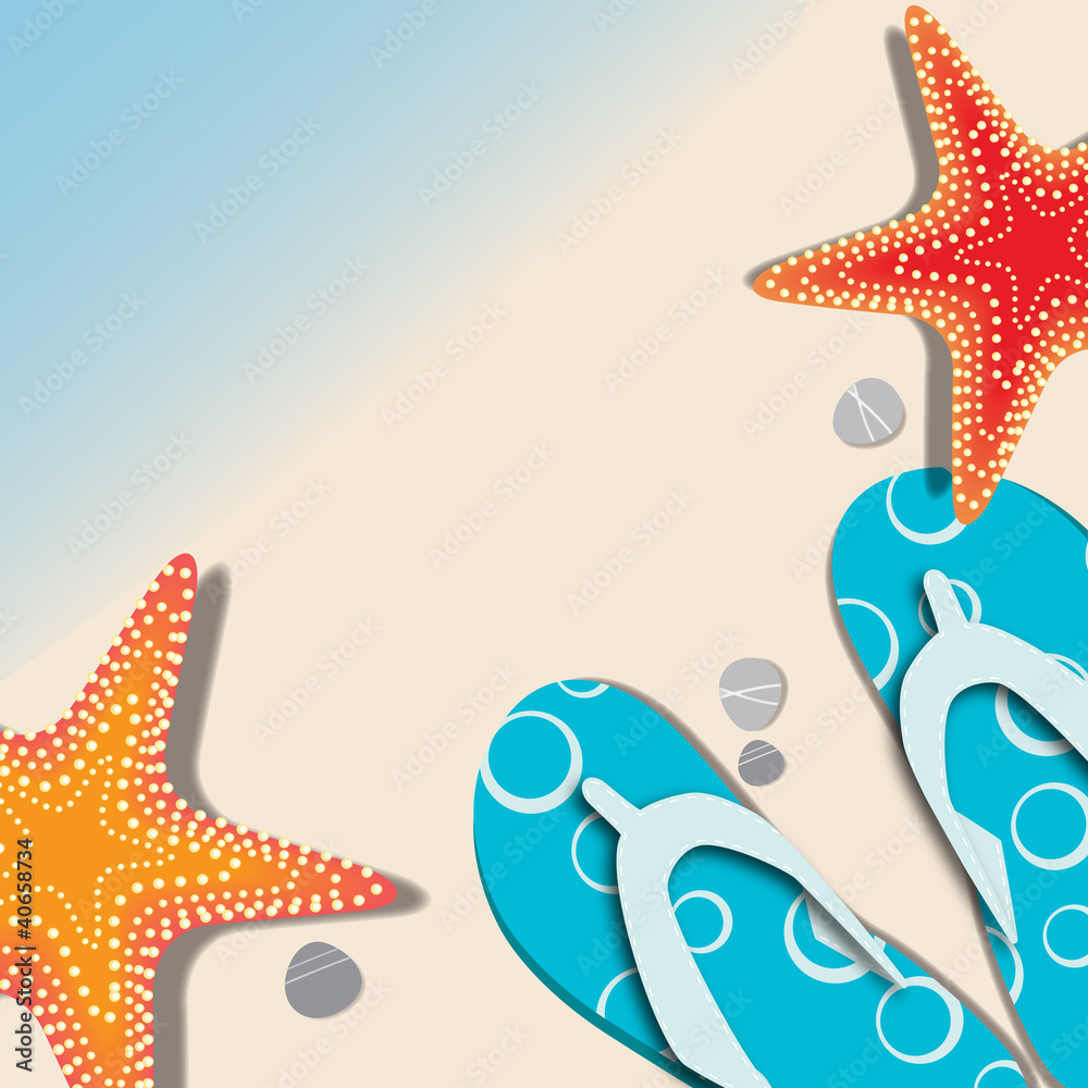 sandals and starfish at beach nature summer vector background