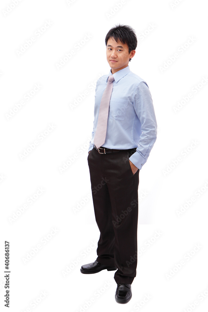 full length business man with confident smile