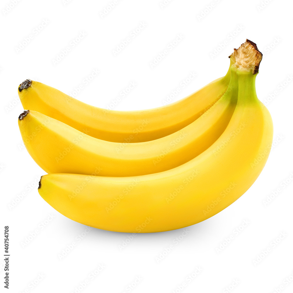 three bananas isolated on white background + Clipping Path