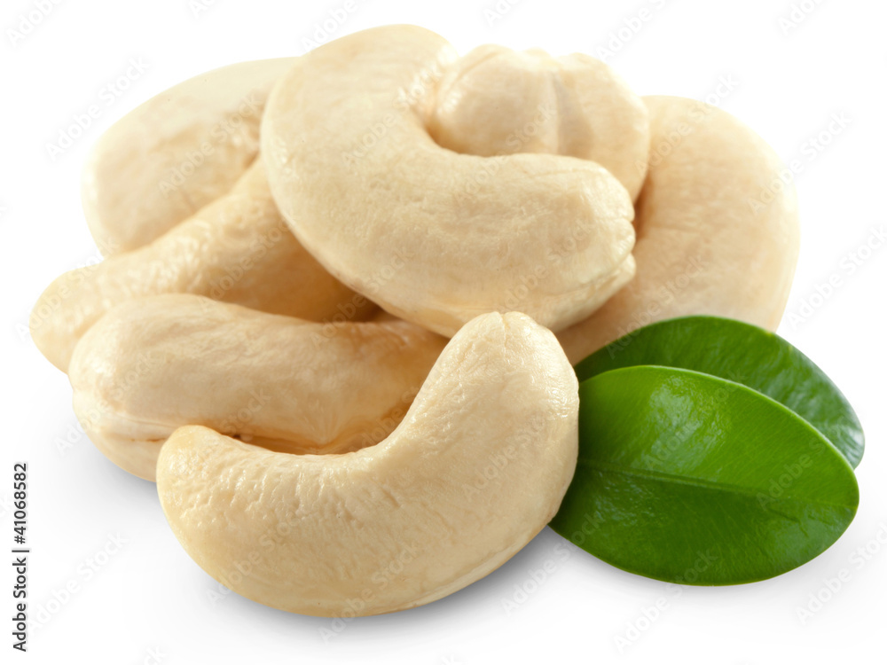 Cashew nuts isolated on white background. + Clipping Path