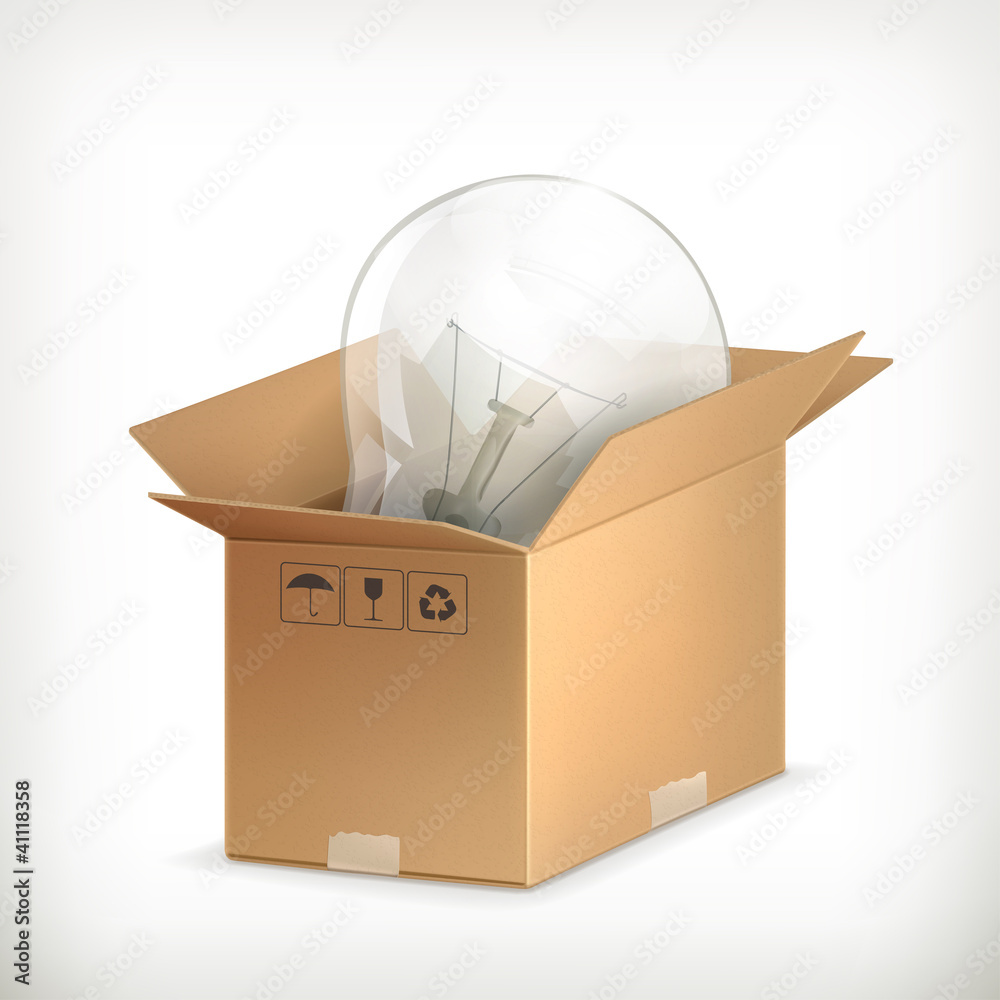 Light bulb in box, vector